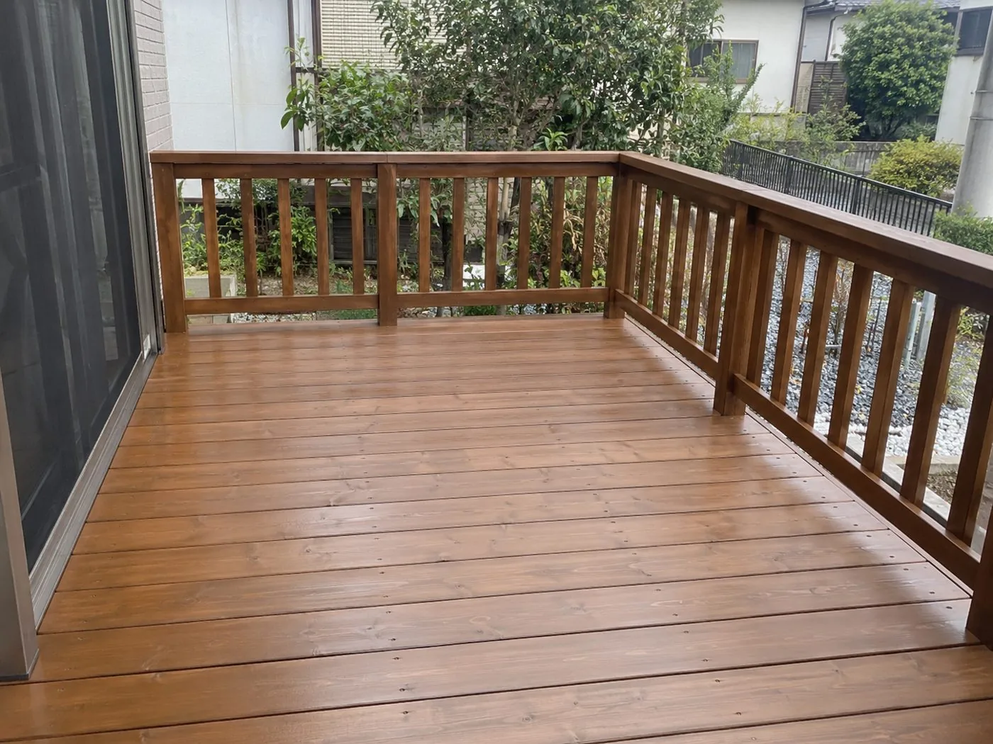 Freshly painted wooden deck